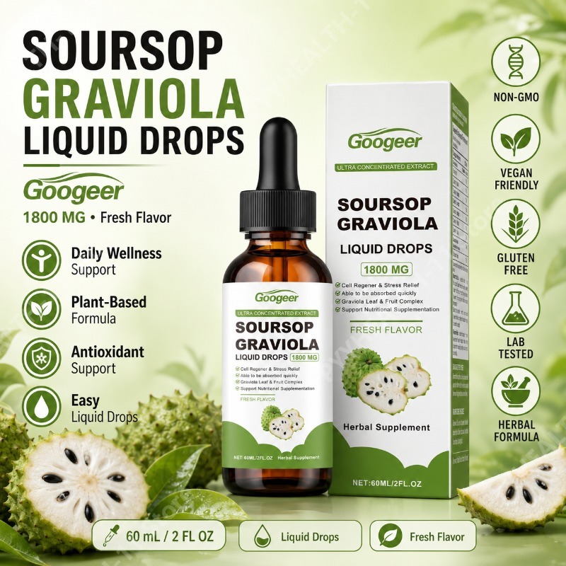 Herbal Wellness Blend - サワーソップ・グラビオラの葉と果実の液体ドロップ、ビタミンB1とミントエキス配合のハーブブレンド、毎日の健康維持サポート用、60mL