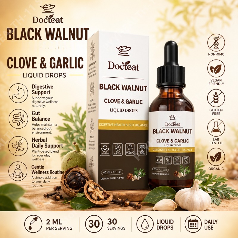 Herbal Wellness Blend - ブラックウォルナット＆クローブ液体ドロップス（ニンニクとオレガノのハーブブレンド配合）消化サポート＆一般健康維持用 60mL