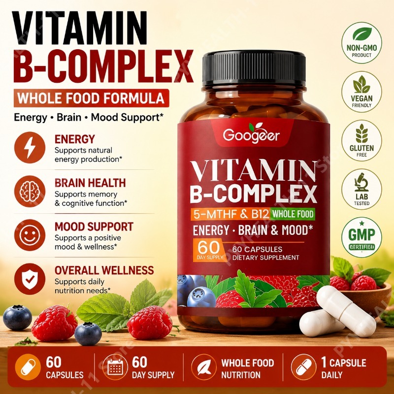 Herbal Wellness Blend - ビタミンB複合体サプリメント（ビオチンB12、葉酸、ブルーベリー、アストラガルスハーブブレンド配合）毎日のエネルギーと健康維持のためのサポート 60粒入り