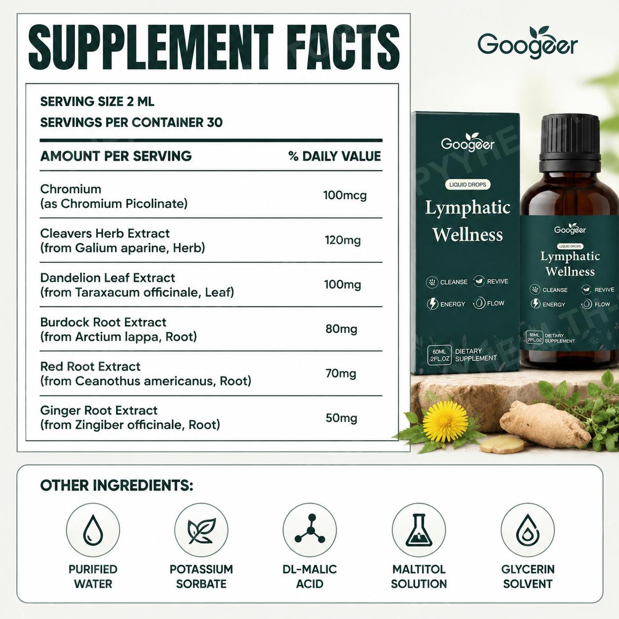 リンパウェルネス液状ドロップス タンポポ ゴボウ クリーバー - Herbal Wellness Blend のレビューと価格