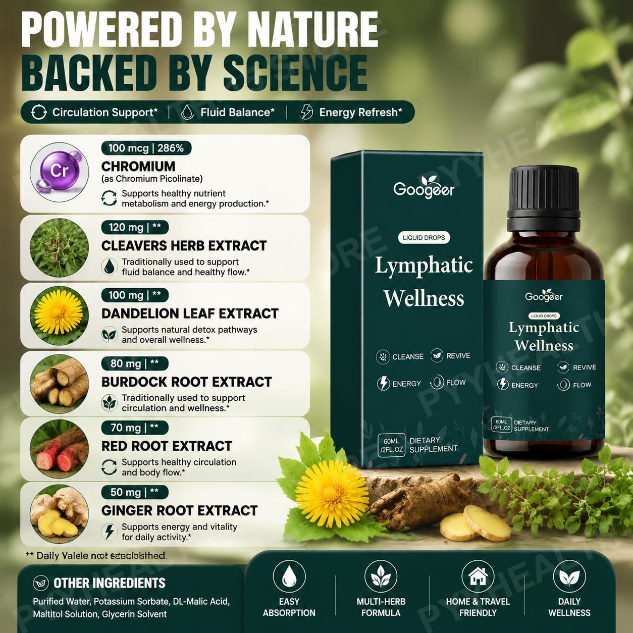 リンパウェルネス液状ドロップス タンポポ ゴボウ クリーバー - Herbal Wellness Blend のレビューと価格