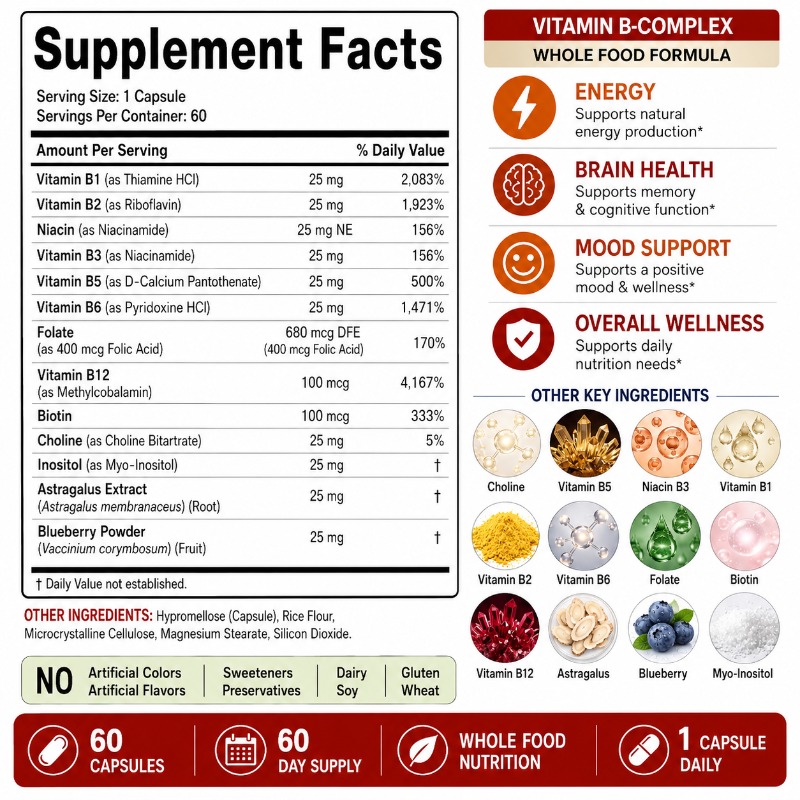 ビタミンB複合体サプリメント（ビオチンB12、葉酸、ブルーベ - Herbal Wellness Blend のレビューと価格